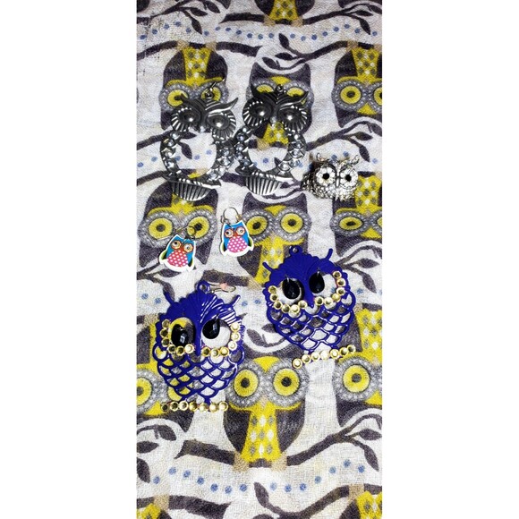 Whimsigoth Owl Theme Accessory Lot: Owl Scarf, Earrings, Watch & Stretch Ring - Picture 10 of 16